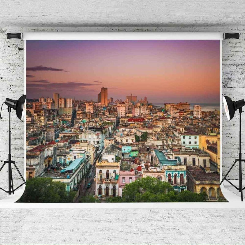 EOA 7(W) x5(H) FT Cuba Havana City Backdrop for Photography Caribbeans Street Houses Travle Birthay Party Background Photo Shoot Studio Props - Image 3